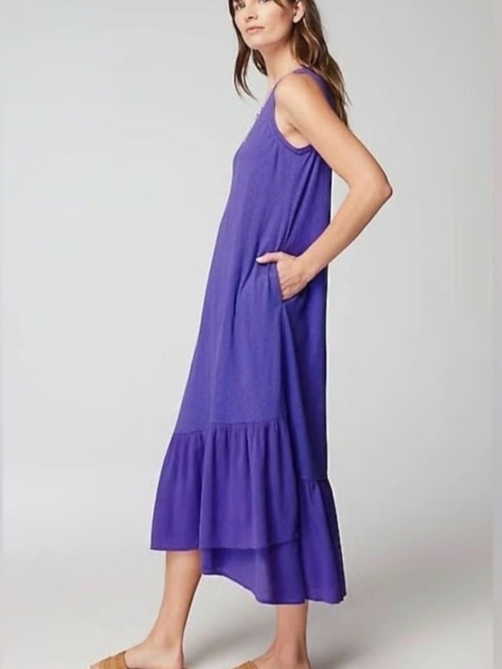 J. Jill Sleeveless Violet Tiered Maxi Dress